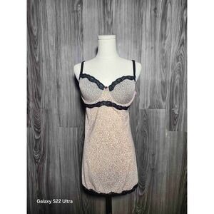 Rampage Leopard Print Chemise Nightgown Black Lace Trim Underwire Plus Size 1X